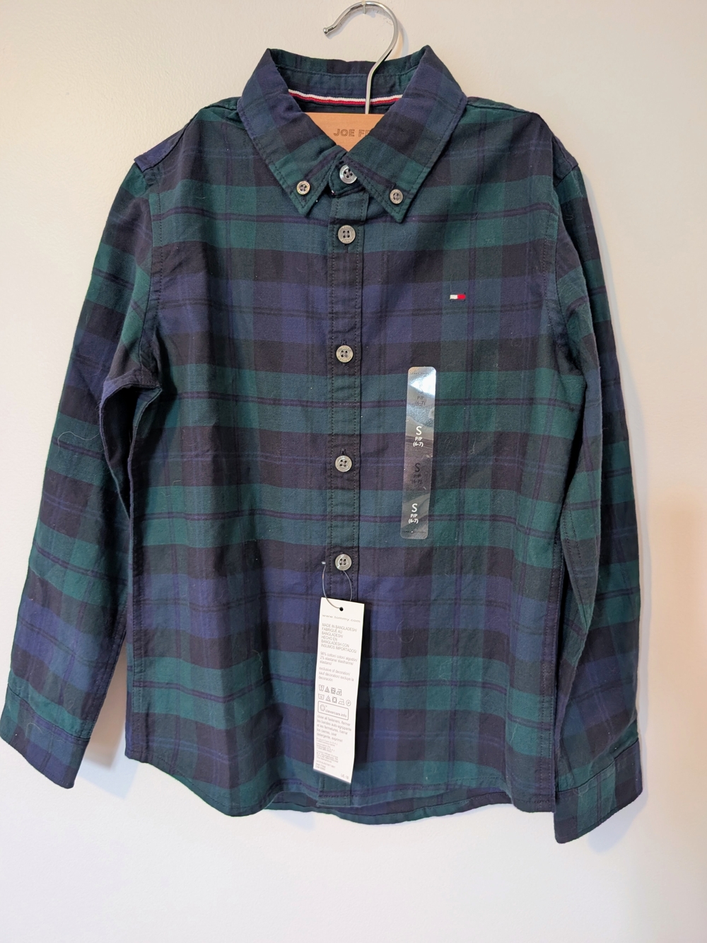 Boys Tommy Hilfiger Navy and Green Plaid Button-Down Shirt
